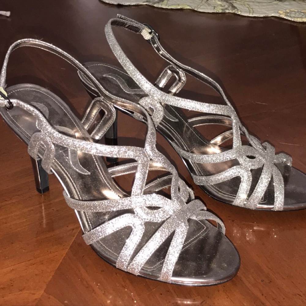 Silver Glitter Dress Heel Party Shoes